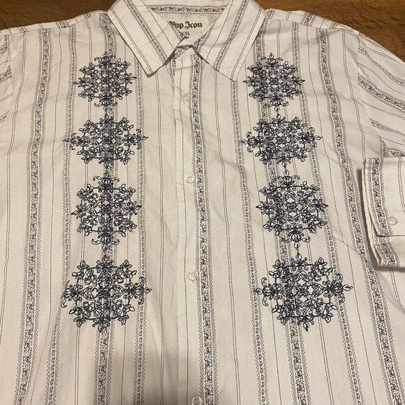 Pop Icon Shirt Mens XXLarge Black Button Up Embroidered Goth Club Western - Picture 3 of 6